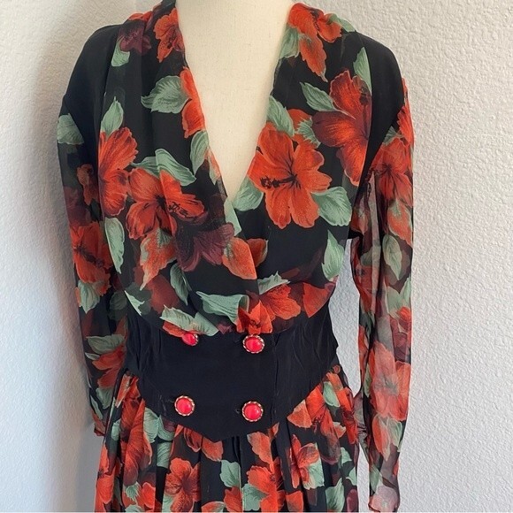 Vintage Sen Shi Chiffon Split Flare Skirt Pants & Jacket Asymmetrical Rare SZ M - Picture 3 of 13